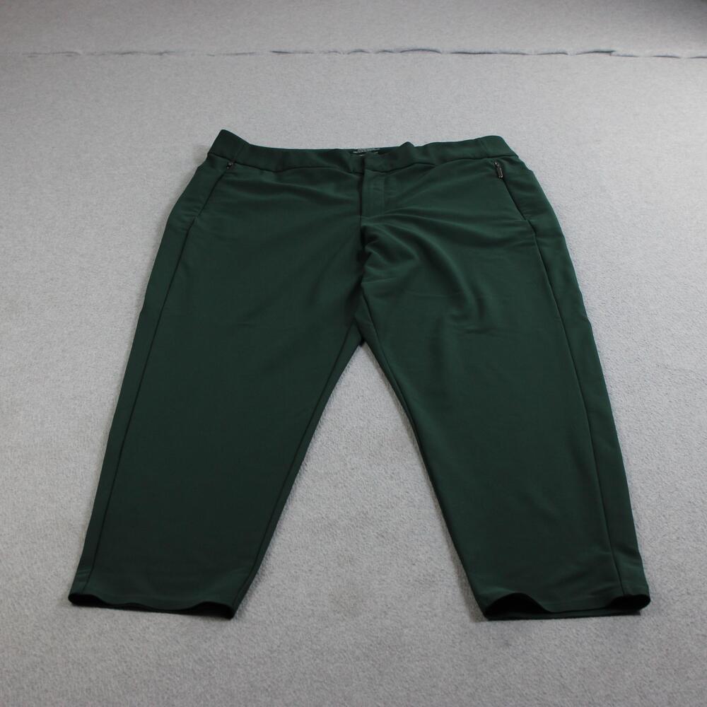 Athleta Stellar Trouser Pants Women 16 Green Straight Crop Pull On Office Stretc